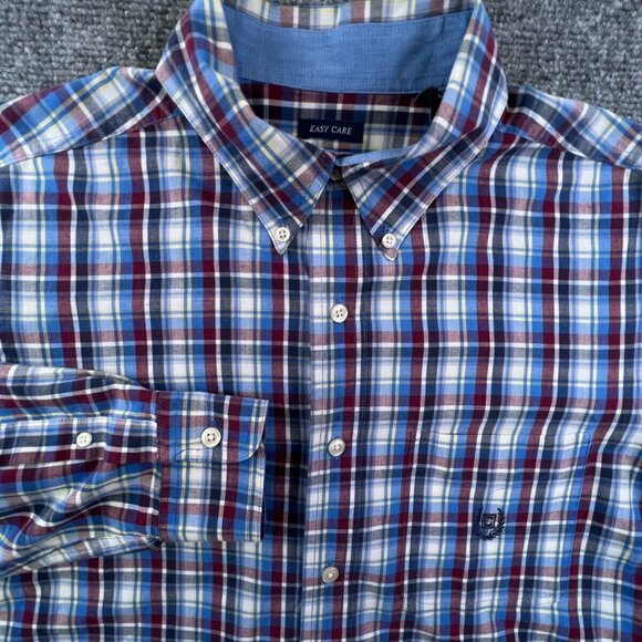 Chaps Shirt Mens Medium Blue Red Yellow Plaid Button Up Long Sleeve Casual Adult - Picture 1 of 11